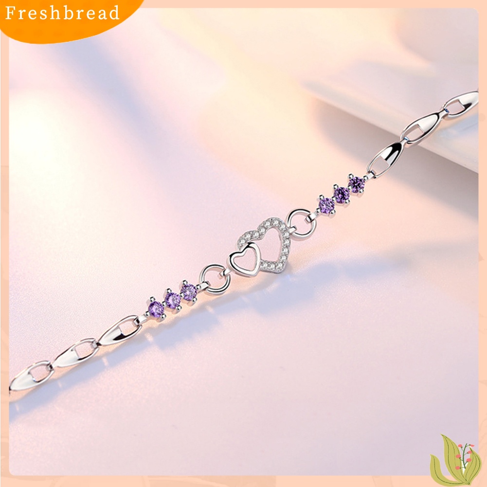 &lt; Freshbread &gt; Perhiasan Wanita Perak Berlapis Berongga Hati CZ Cubic Zirconia Gelang Hadiah Xmas