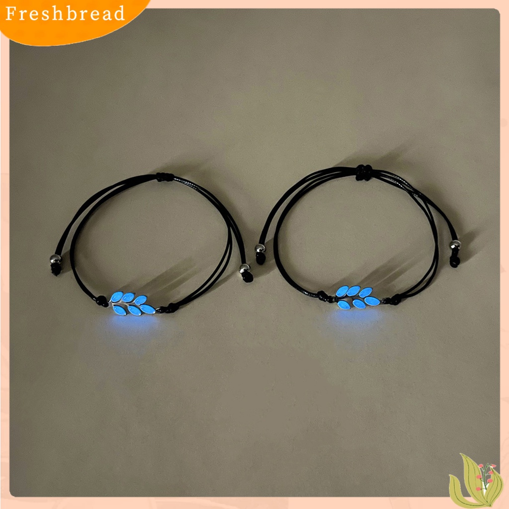 &lt; Freshbread &gt; 2Pcs Pesona Gelang Daun Bercahaya Menawan Buatan Tangan Hias Adjustable Dekorasi Kepribadian Cahaya Biru Neon Gelang Perhiasan Aksesori