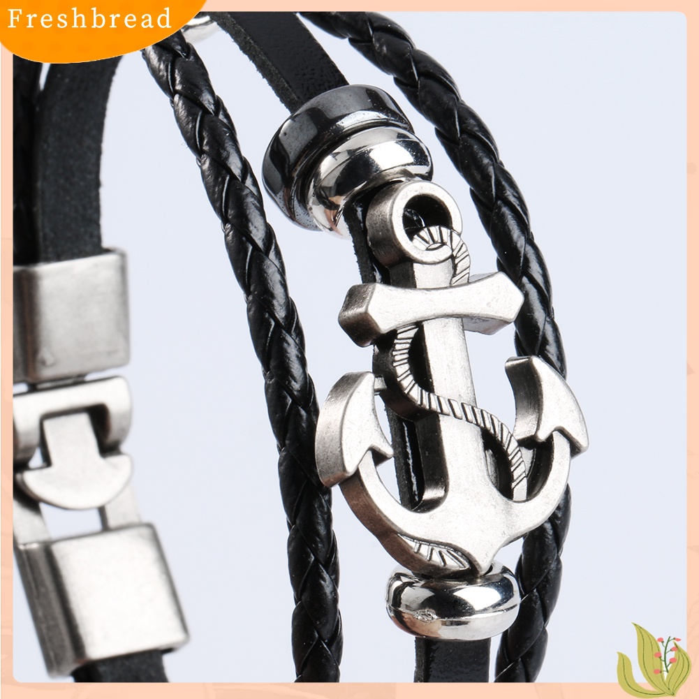 &lt; Freshbread &gt; Pria Vintage Logam Jangkar Baja Bertabur Surfer Kulit Imitasi Bangle Cuff Gelang