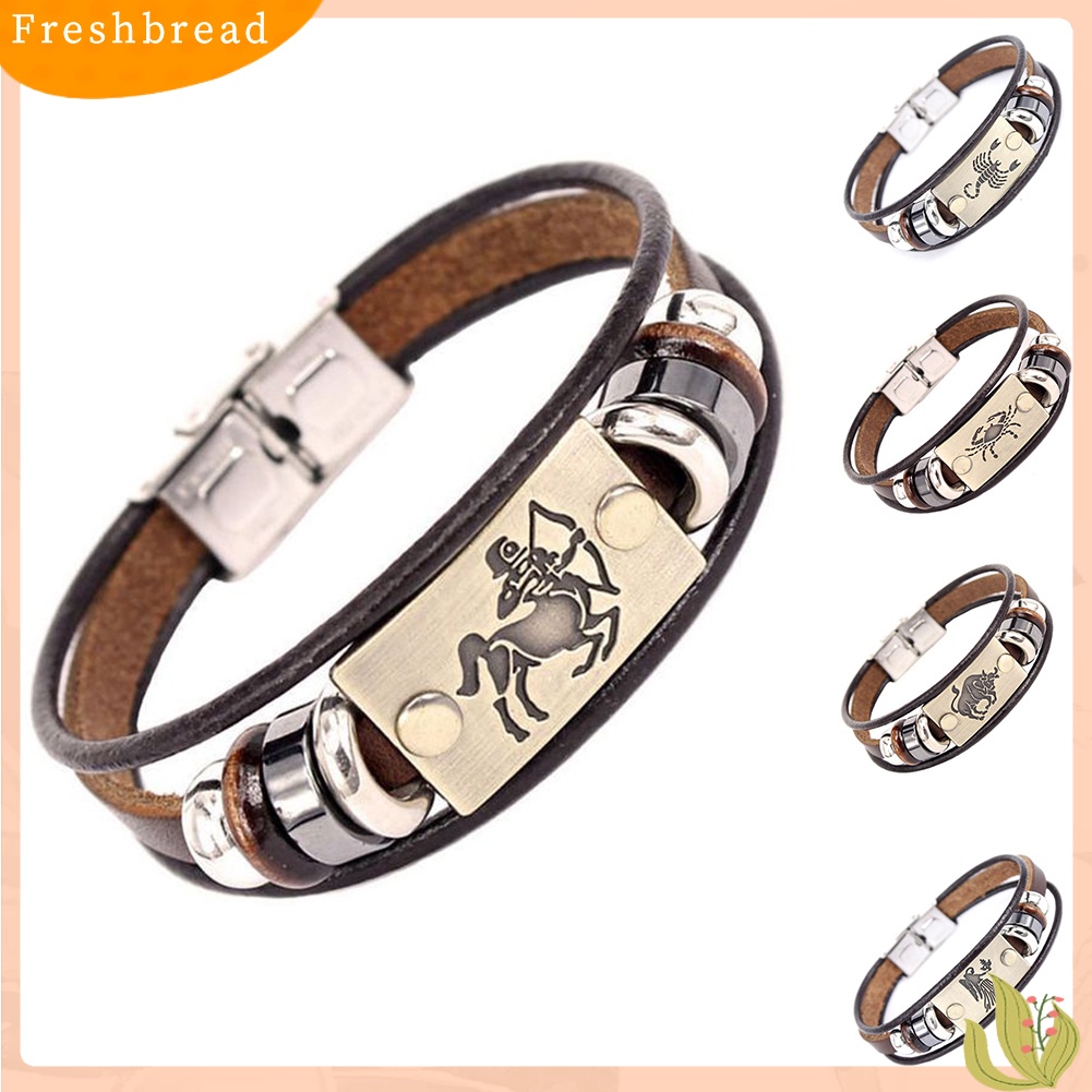 &lt; Freshbread &gt; Retro Unisex 12stelasi Multi Layer Braided Faux Leather Gelang Perhiasan