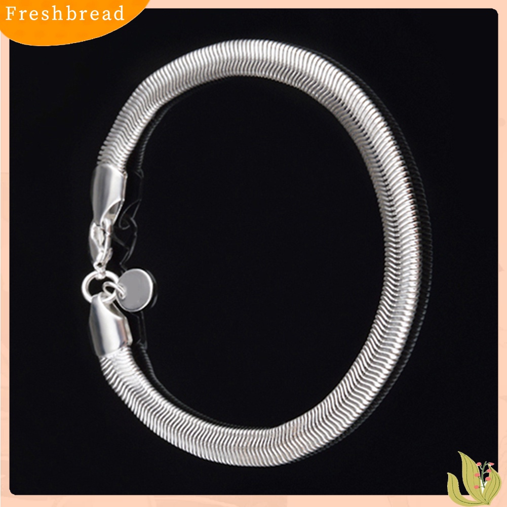 &lt; Freshbread &gt; Unisex Fashion Perak Berlapis 6mm Rantai Ular Lobster Clasp Gelang Bangle Hadiah