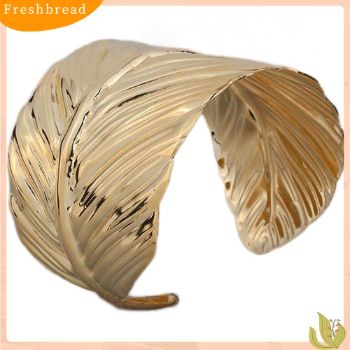 &lt; Freshbread &gt; Fashion Wanita Bangle Lebar Manset Dibuka Logam Bentuk Daun Gelang Perhiasan