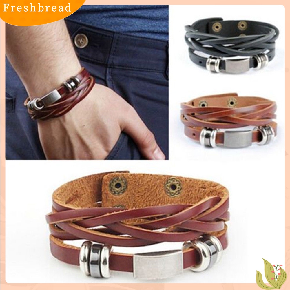 &lt; Freshbread &gt; Vintage Pria Wanita Kulit Imitasi Multilayer Gelang Bangle Gelang Perhiasan