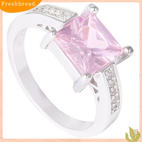 &lt; Freshbread &gt; Cincin Wanita Perak Lapis Pink Kotak Cubic Zirconia CZ Shiny Finger Ring Us7 8 9