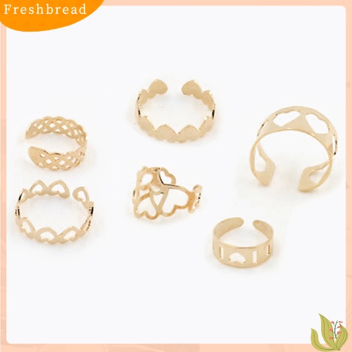 &lt; Freshbread &gt; 6pcs Wanita Berongga Cinta Hati Di Atas Buku Jari Midi Tip Band Rings Set