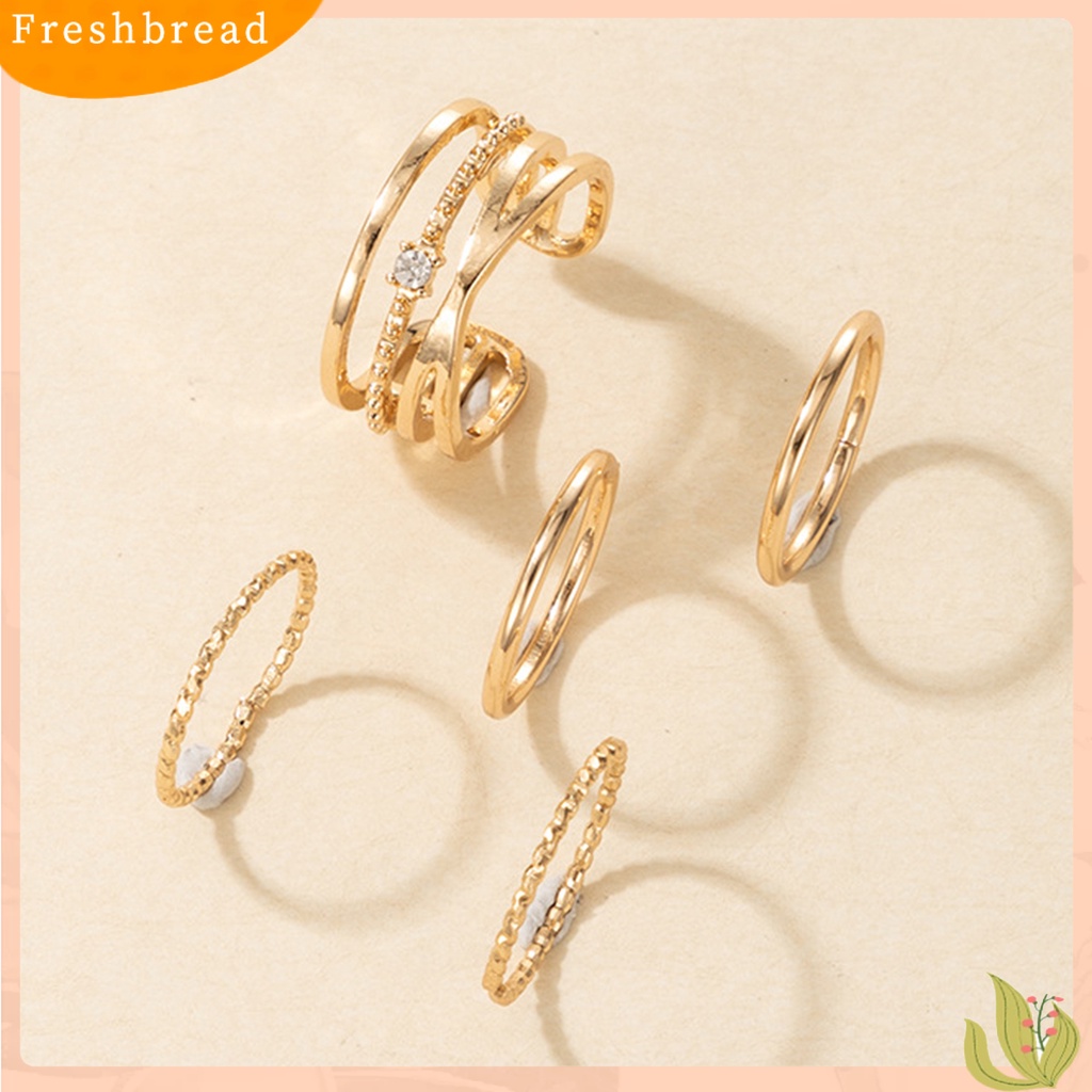 &lt; Freshbread &gt; 5Pcs/Set Cincin Ringan All-matched Warna Emas Shiny Joint Ring Untuk Pernikahan