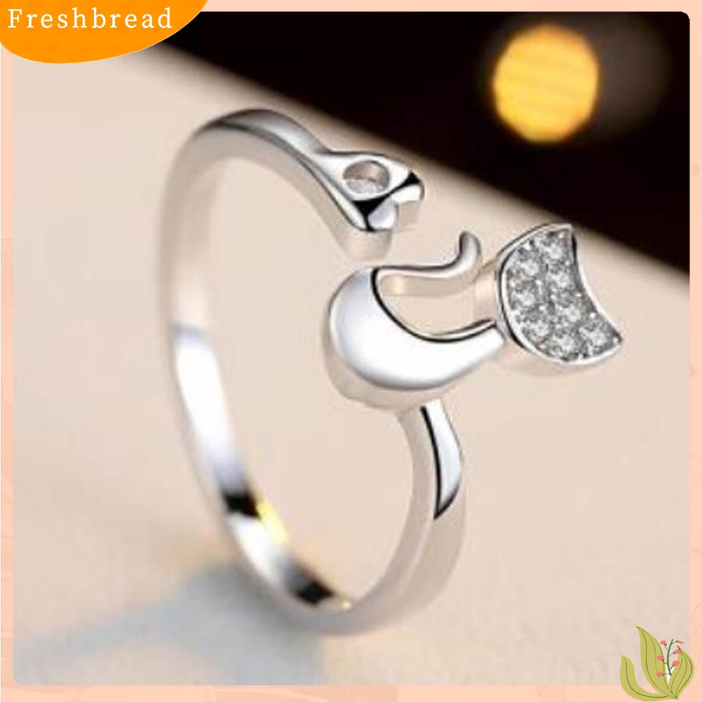 &lt; Freshbread &gt; 1Pc Cubic Zirconia Hewan Kucing Kecil Yang Lucu Hati Terbuka Cincin Fashion Perhiasan