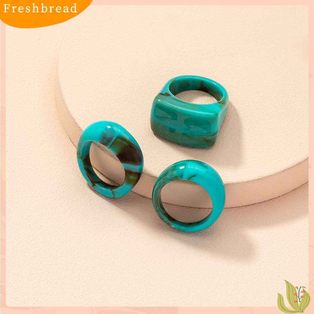 &lt; Freshbread &gt; 3Pcs/Set Cincin Persegi Halus Geometris Resin Akrilik Unisex Cincin Jari Indah Untuk Pakaian Sehari-Hari