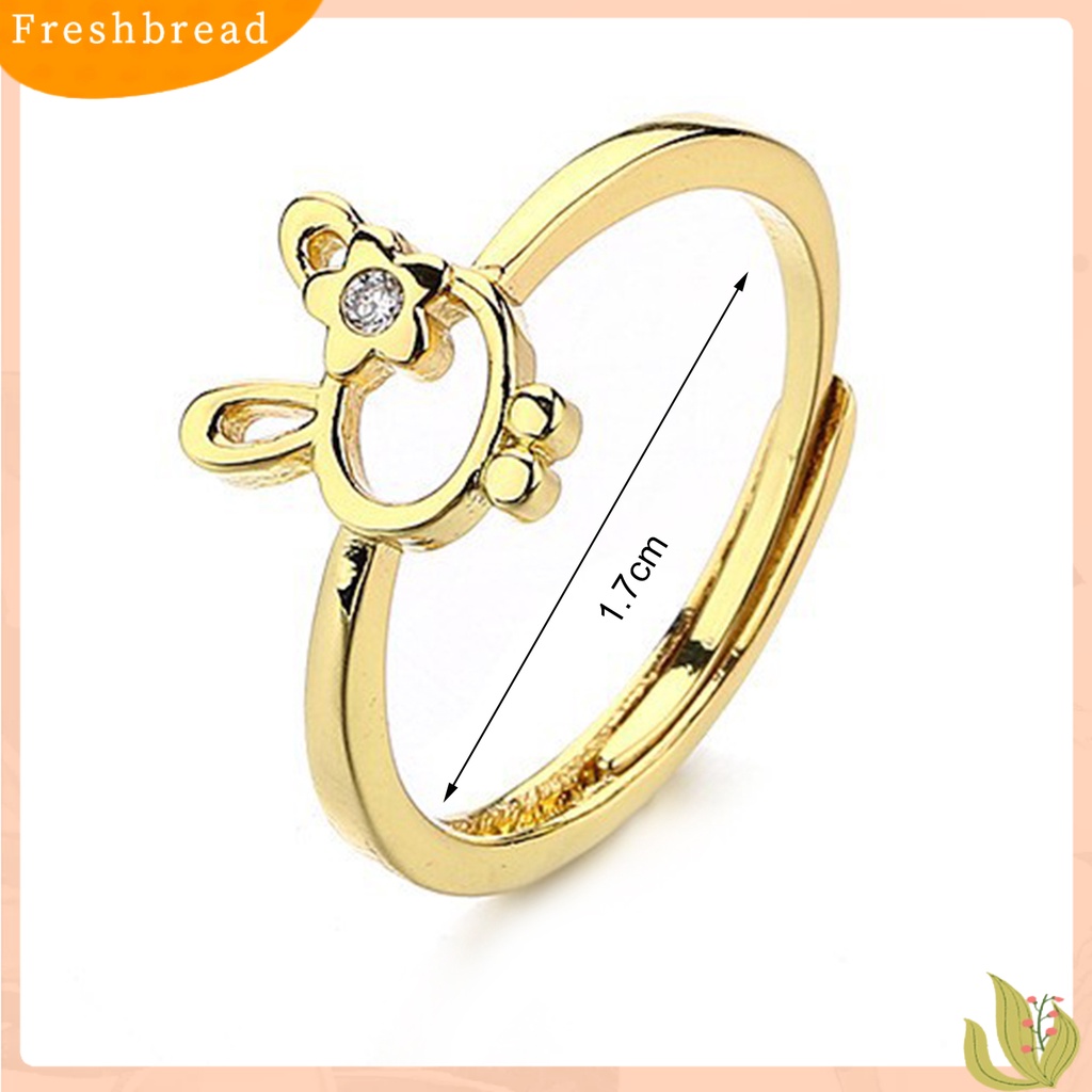 &lt; Freshbread &gt; Wanita Cincin Manis All-match Aksesoris Fashion Open-end Cute Rabbit Flower Rhinestone Ring Untuk Pakaian Sehari-Hari