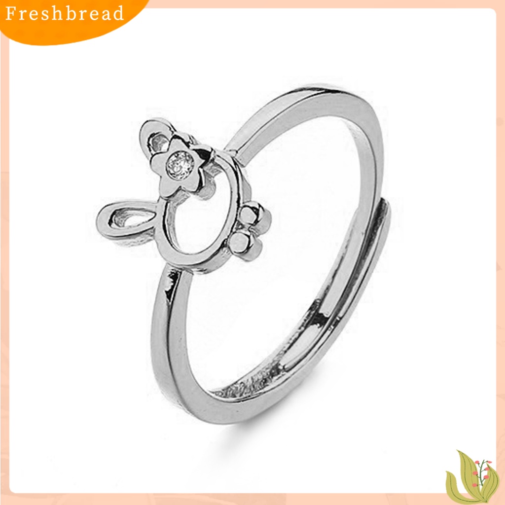 &lt; Freshbread &gt; Wanita Cincin Manis All-match Aksesoris Fashion Open-end Cute Rabbit Flower Rhinestone Ring Untuk Pakaian Sehari-Hari