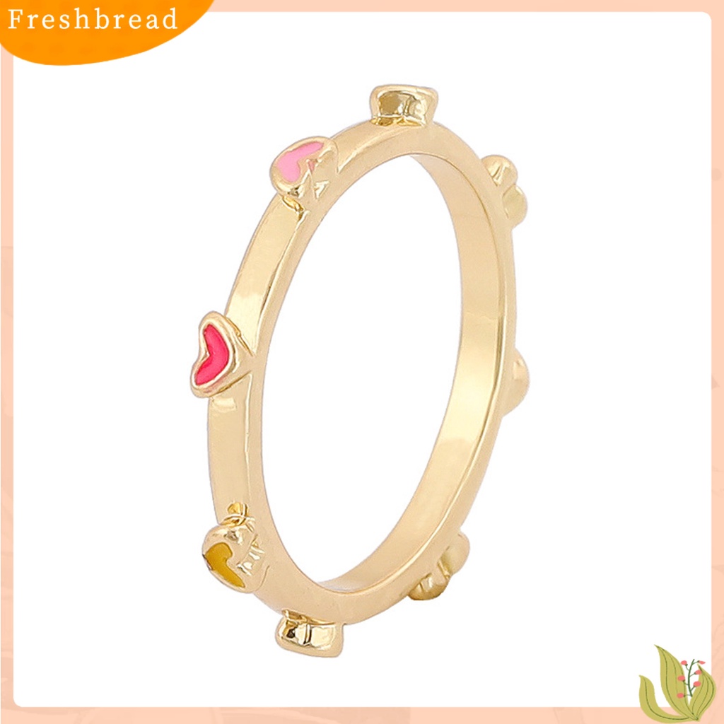 &lt; Freshbread &gt; Cincin Jari Hati Multicolor Wanita Menetes Minyak Dicat Cincin Hadiah Ulang Tahun