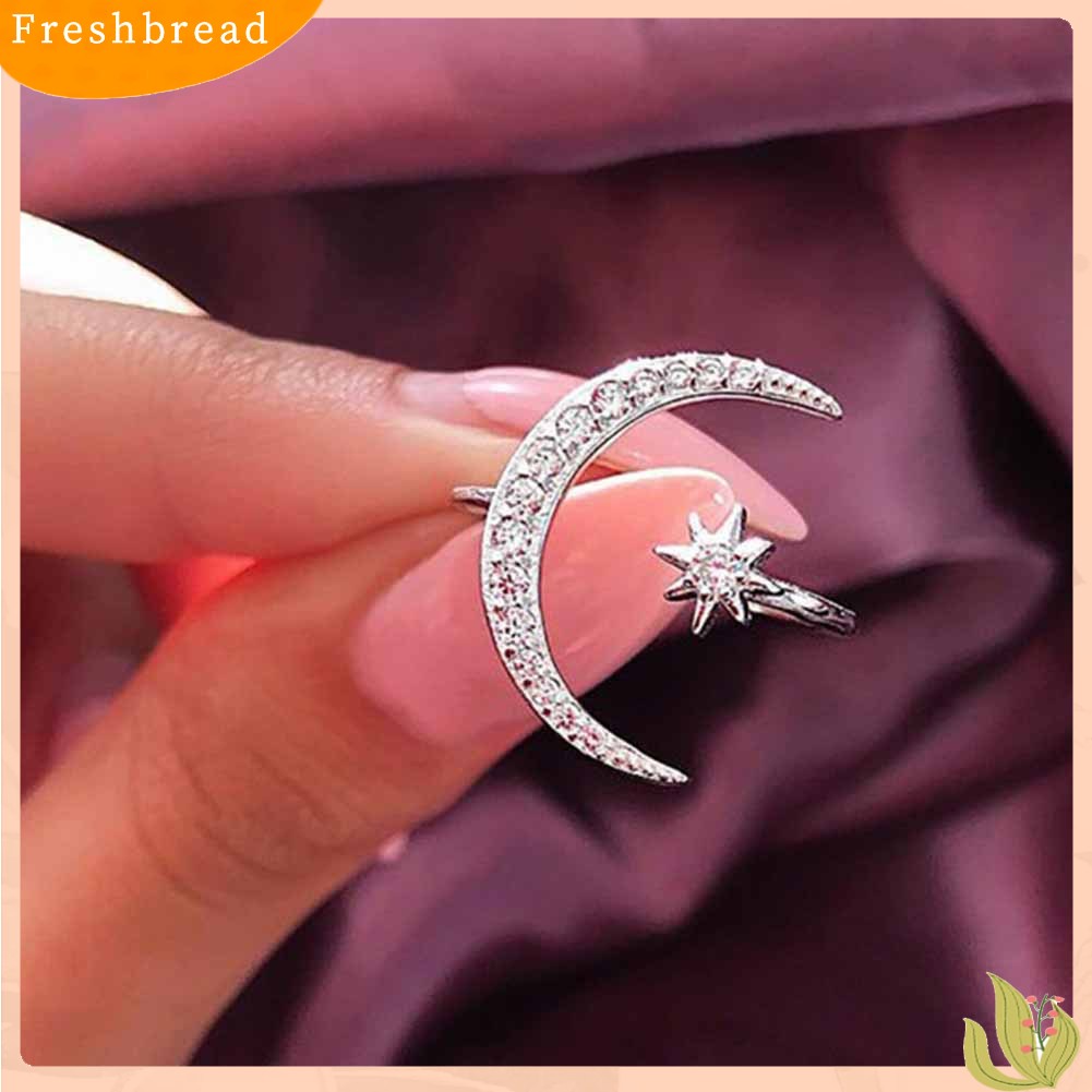 &lt; Freshbread &gt; Kreatif Bintang Bulan Berlian Imitasi Pembukaan Jari Cincin Wanita Pernikahan Perhiasan Hadiah