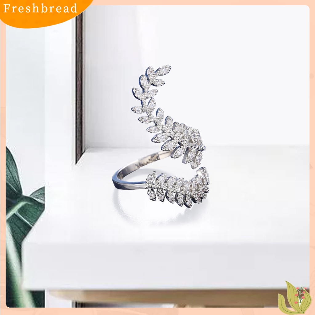 &lt; Freshbread &gt; Cincin Buku Jari Warna Silver Anggun Pembukaan Bentuk Daun Adjustable Pernikahan Jari Cincin Hadiah