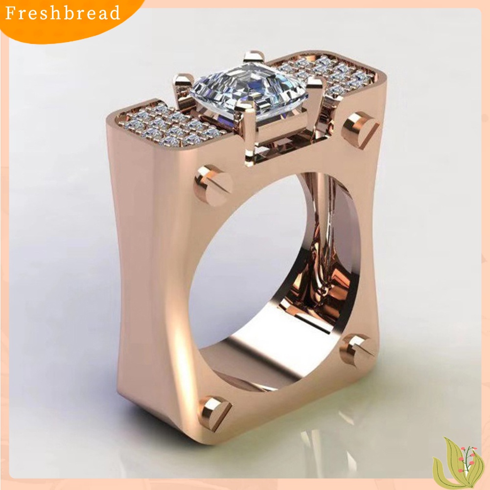 &lt; Freshbread &gt; Fashion Wanita Berlian Imitasi Bertatahkan Persegi Geometris Jari Cincin Pesta Perhiasan Hadiah