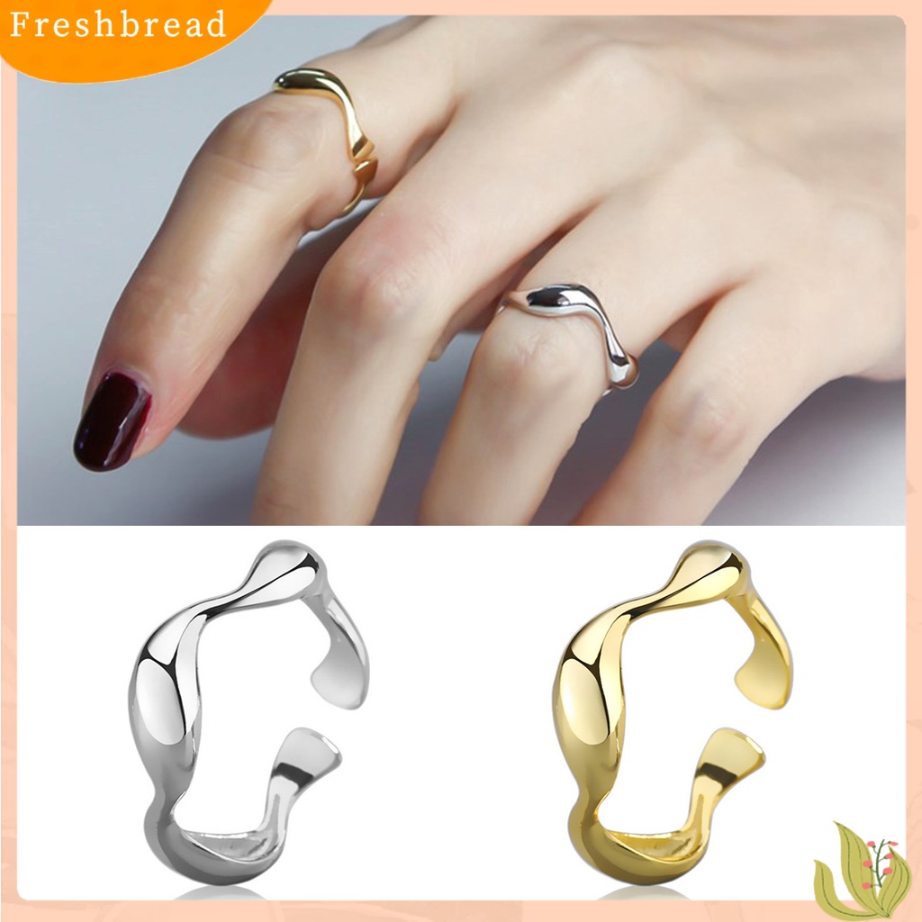 &lt; Freshbread &gt; Cincin Jari Halus Electroplating Geometris Adjustable Polishing Hias Warna Solid Gelombang Tidak Teratur Halus Engagement Ring Perhiasan Aksesori