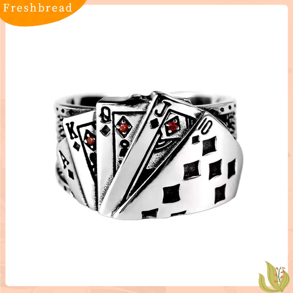 &lt; Freshbread &gt; Retro Unisex Cincin Bermain Kartu Adjustable Poker Ukiran Open Ring Perhiasan Untuk Pesta