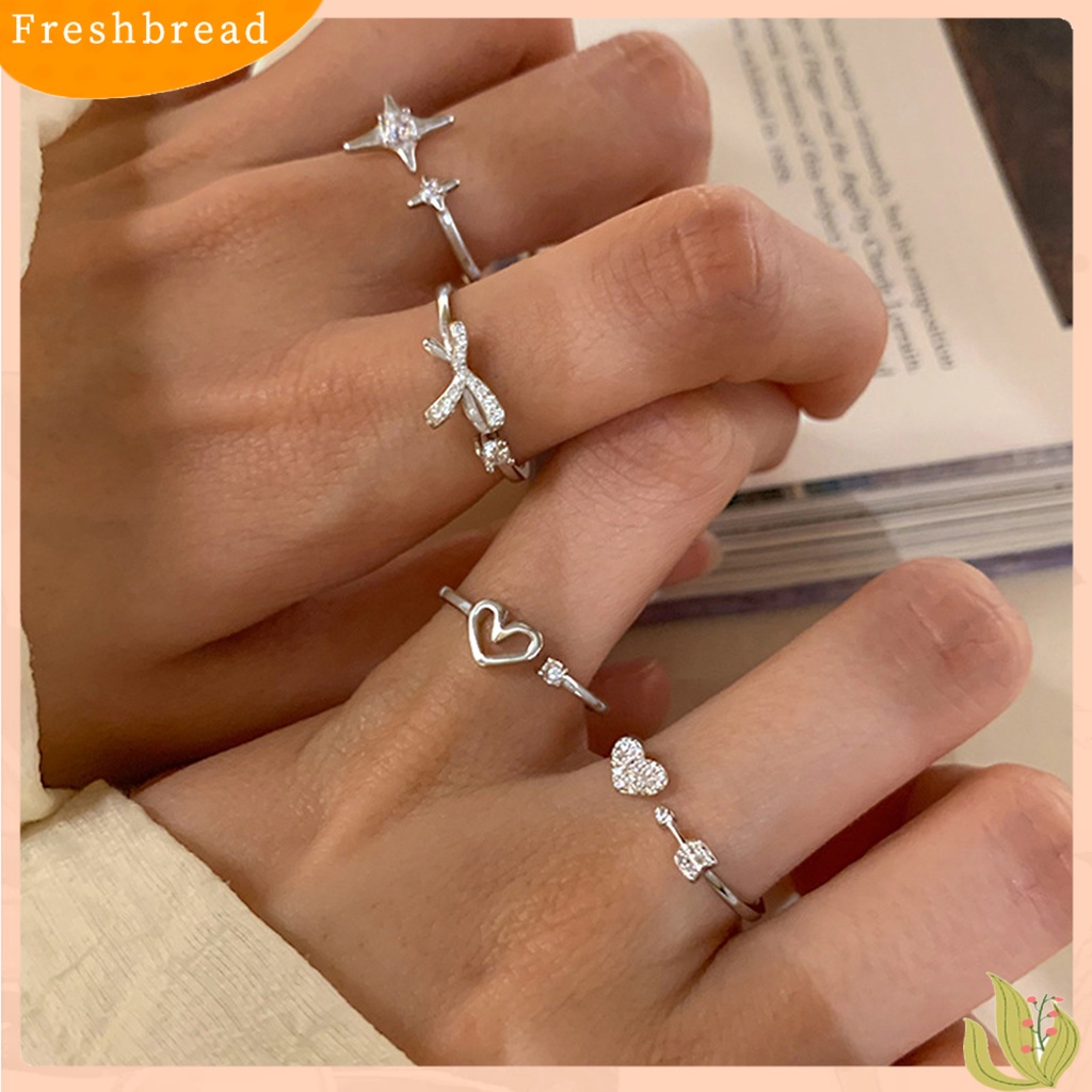&lt; Freshbread &gt; Wanita Cincin Manis All-match Aksesoris Fashion Open-end Berlian Imitasi Cinta Hati Silvering Finger Ring Untuk Pakaian Sehari-Hari