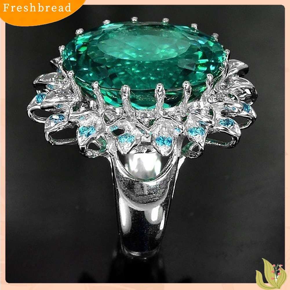 &lt; Freshbread &gt; Elegan Besar Oval Zirkon Wanita Cincin Pesta Perjamuan Pesona Perhiasan Dekorasi Hadiah