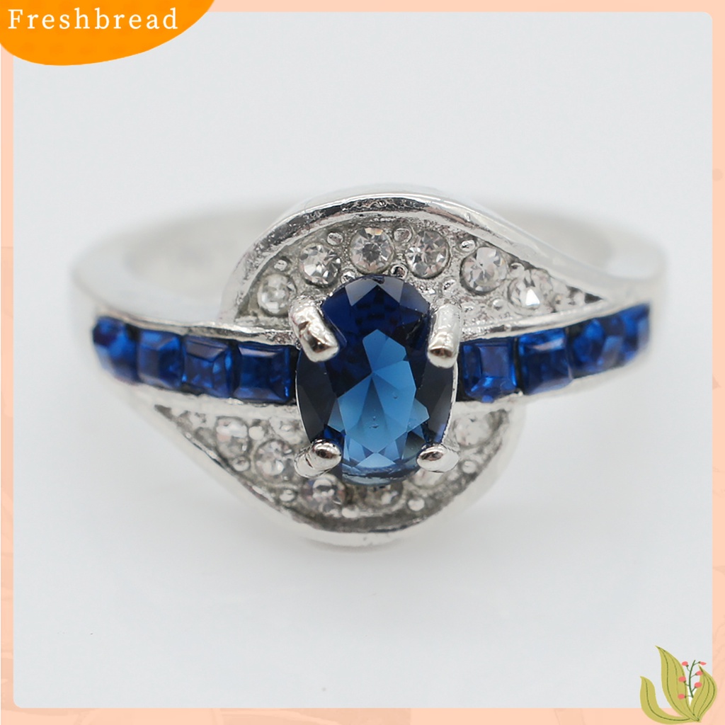 &lt; Freshbread &gt; Cincin Elegan Anti Gores Alloy Cincin Berlian Imitasi Biru Untuk Liburan