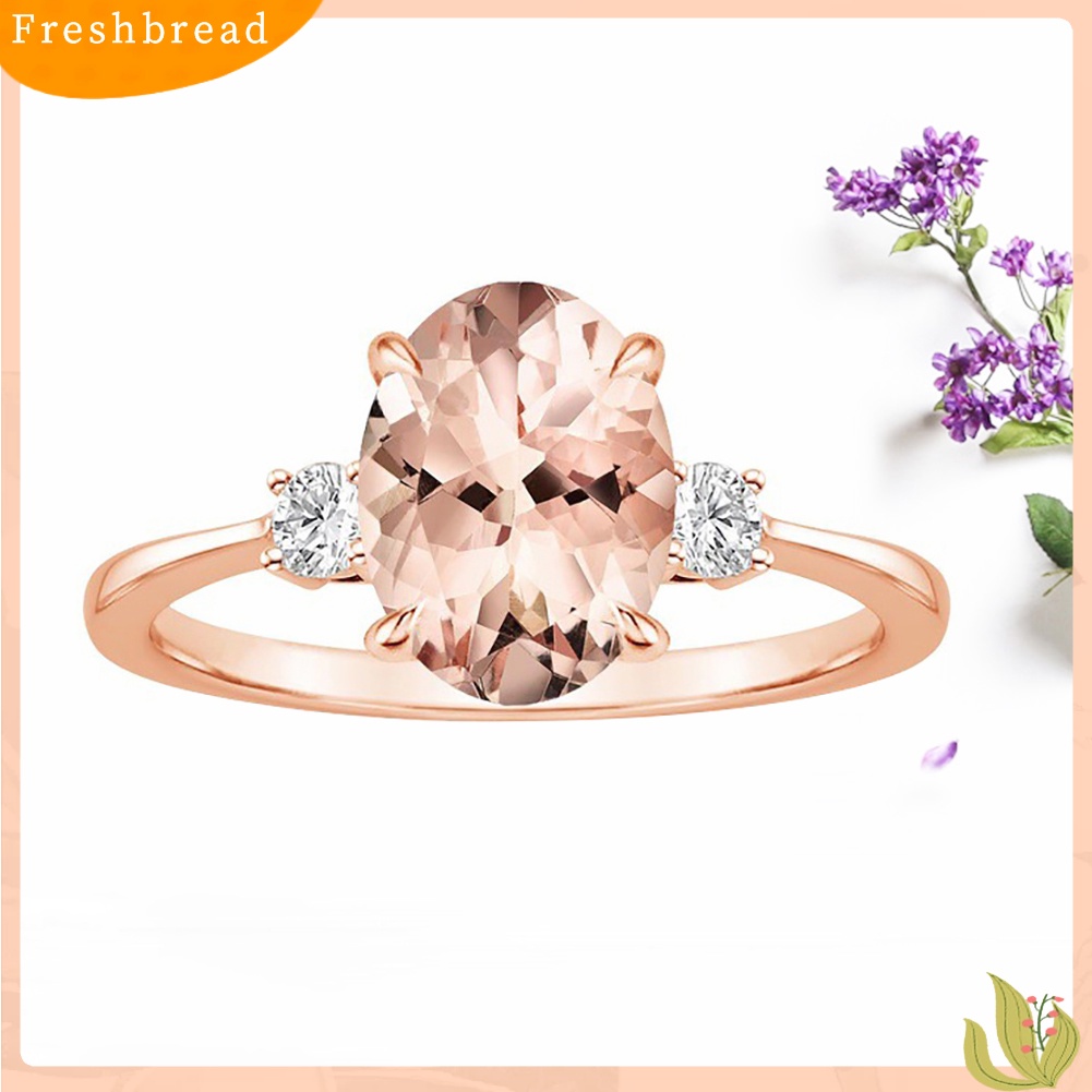&lt; Freshbread &gt; Telur Faux Morganite Berlian Imitasi Bertatahkan Jari Cincin Wanita Fashion Pernikahan Perhiasan