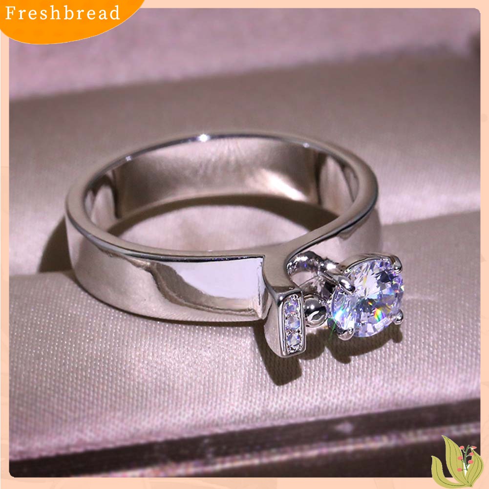 &lt; Freshbread &gt; Wanita Bulat Cubic Zirconia Bertatahkan Jari Cincin Pernikahan Pertunangan Perhiasan Hadiah