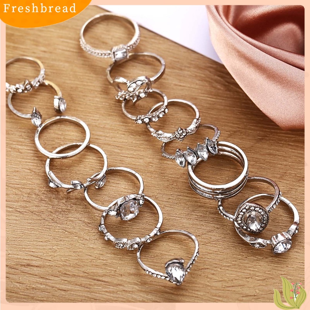 &lt; Freshbread &gt; 15Pcs/Set Cincin Jari Individualitas Kreatif Alloy Pola Berbeda Berlian Imitasi Rings Untuk Kehidupan Sehari-Hari