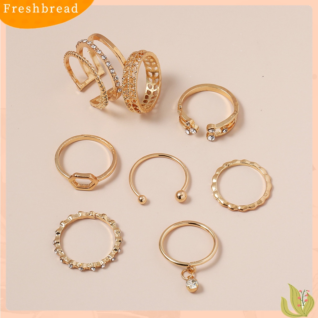 &lt; Freshbread &gt; 8Pcs Cincin Wanita Geometris Berlian Imitasi Lady Shiny All Match Hexagon Rings Untuk Pacaran