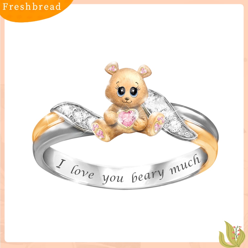 &lt; Freshbread &gt; Fashion Indah Bentuk Beruang Berlian Imitasi Huruf Desain Ukiran Cincin Perhiasan Hadiah