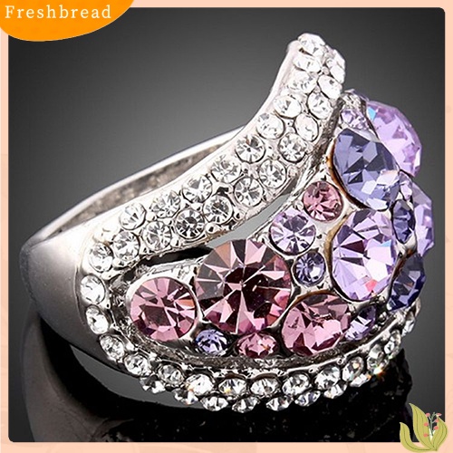 &lt; Freshbread &gt; Cincin Kristal Bening Wanita Lapis Emas 9K Berlian Imitasi Perhiasan Pernikahan Ukuran 6-9