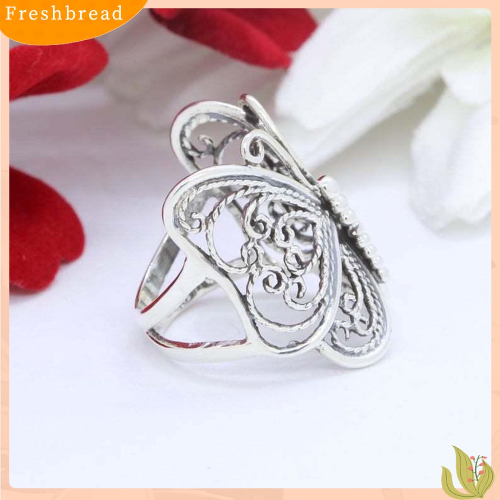 &lt; Freshbread &gt; Wanita Cincin Ukir Elegan Hypoallergenic Warna Emas Perak Retro Kupu-Kupu Jari Cincin Perhiasan Fashion