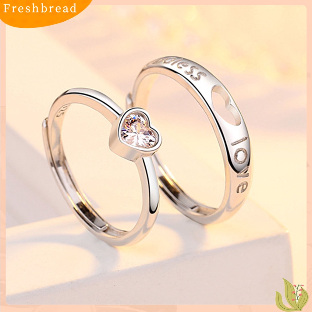 &lt; Freshbread &gt; Set Cincin Buku Jari Pasangan Berlian Imitasi Bentuk Hati Pembukaan Pencocokan Pasangan Set Cincin Hadiah Ulang Tahun