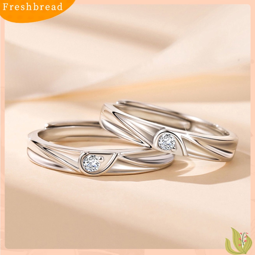 < Freshbread > Pasangan Cincin Pembukaan Elegan Dapat Disesuaikan Warna Perak Berlian Imitasi Tertanam Cinta Hati Jari Cincin Perhiasan Fashion