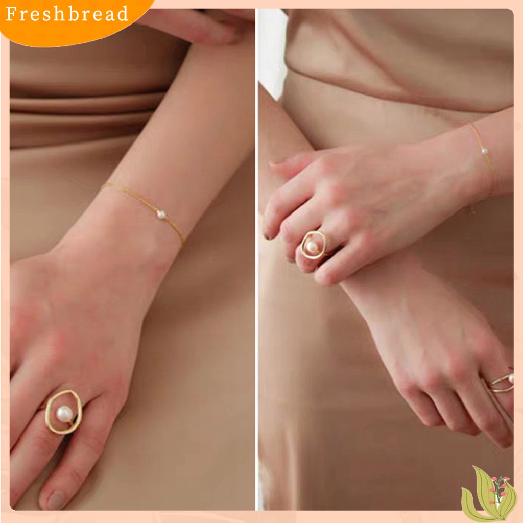 &lt; Freshbread &gt; Wanita Cincin Electroplating Eye-catching Emas Imitasi Mutiara Jari Cincin Aksesoris Perhiasan