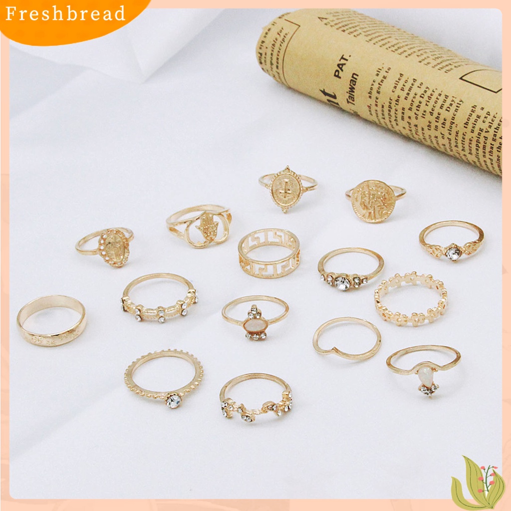 &lt; Freshbread &gt; 15Pcs/Set Cincin Fashion Cincin Jari Kristal Imitasi Hati Alloy Artistik Untuk Pakaian Sehari-Hari