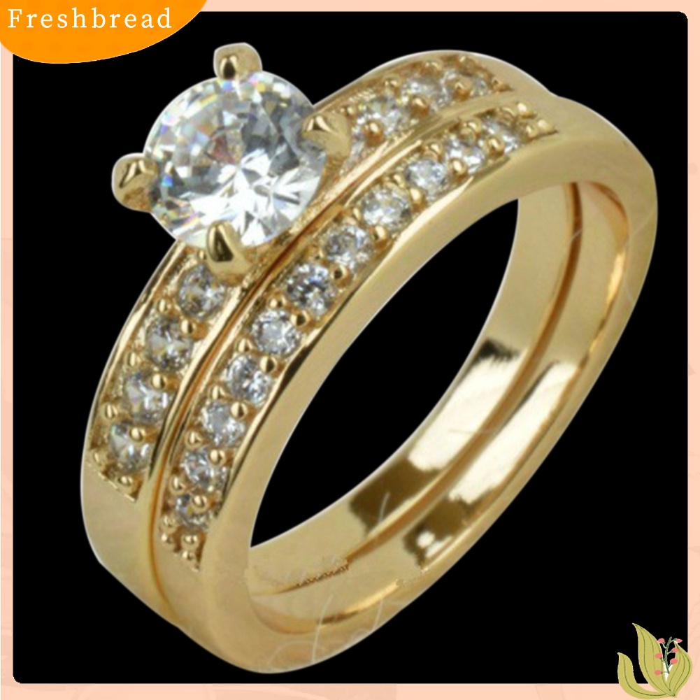 &lt; Freshbread &gt; Fashion Unisex Berlian Imitasi Jari Cincin Pasangan Pertunangan Band Pecinta Perhiasan