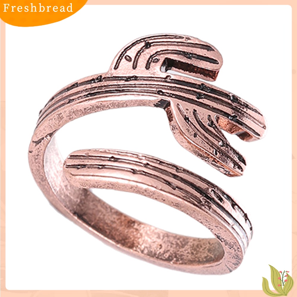 &lt; Freshbread &gt; Wanita Pesta Perhiasan Dekorasi Motif Kaktus Vintage Jari Manset Terbuka Cincin Band