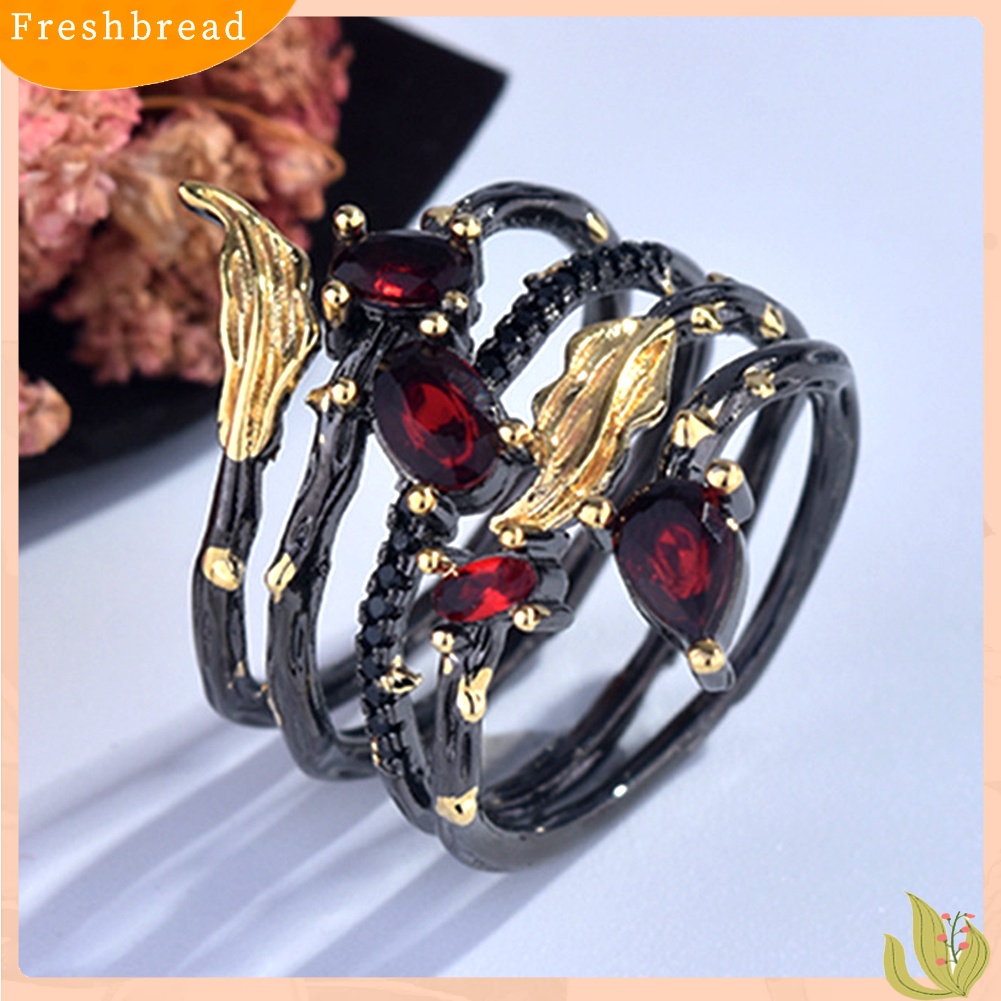 &lt; Freshbread &gt; Fashion Daun Bulu Berlian Imitasi Permata Imitasi Wanita Jari Cincin Pesta Perjamuan Perhiasan