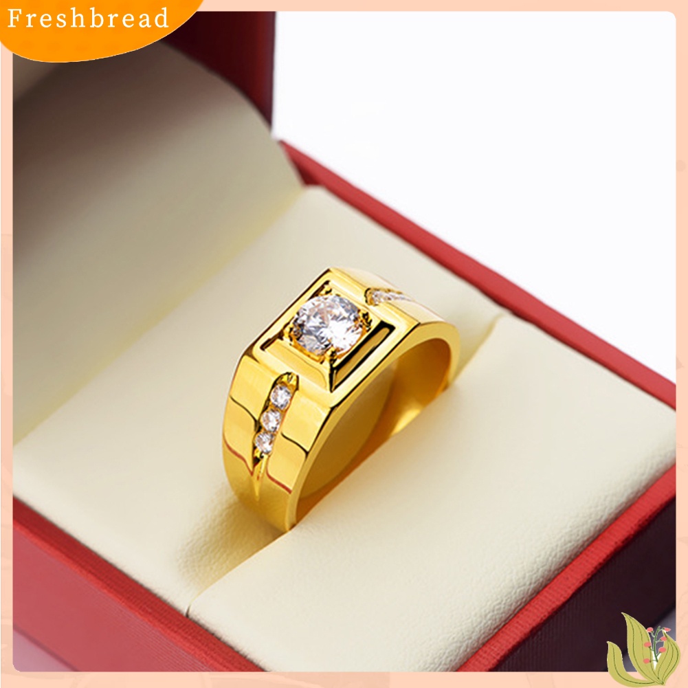 &lt; Freshbread &gt; Pria Bling Berlian Imitasi Bertatahkan Pesta Pernikahan Pita Lebar Cincin Jari Perhiasan Hadiah