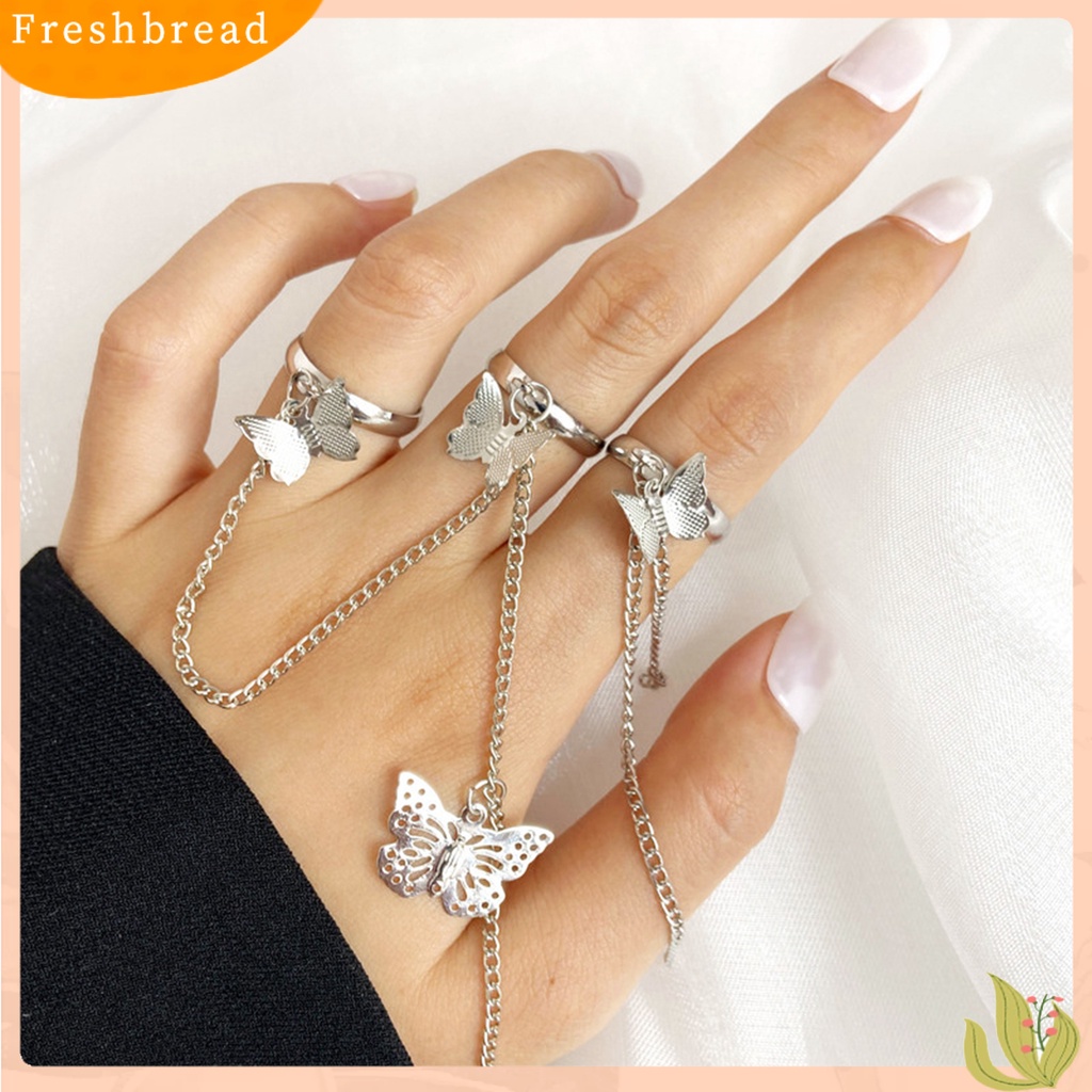 &lt; Freshbread &gt; Cincin Rantai Multi-layer Gaya Punk Hip Hop Desain Pembukaan Yang Dapat Disesuaikan Dekorasi Hadiah Pesta Vintage Butterfly The Cross Finger Ring Pasangan Perhiasan Keren Untuk Pakaian Sehari-Hari