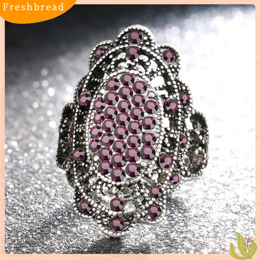 < Freshbread > Perhiasan Pesta Wanita Vintage Bentuk Oval Berongga Berlian Imitasi Jari Cincin Hadiah