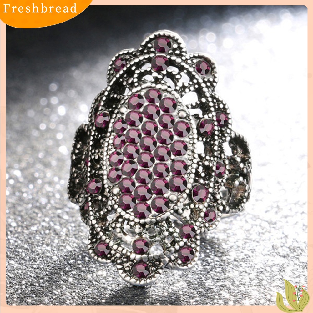 &lt; Freshbread &gt; Perhiasan Pesta Wanita Vintage Bentuk Oval Berongga Berlian Imitasi Jari Cincin Hadiah