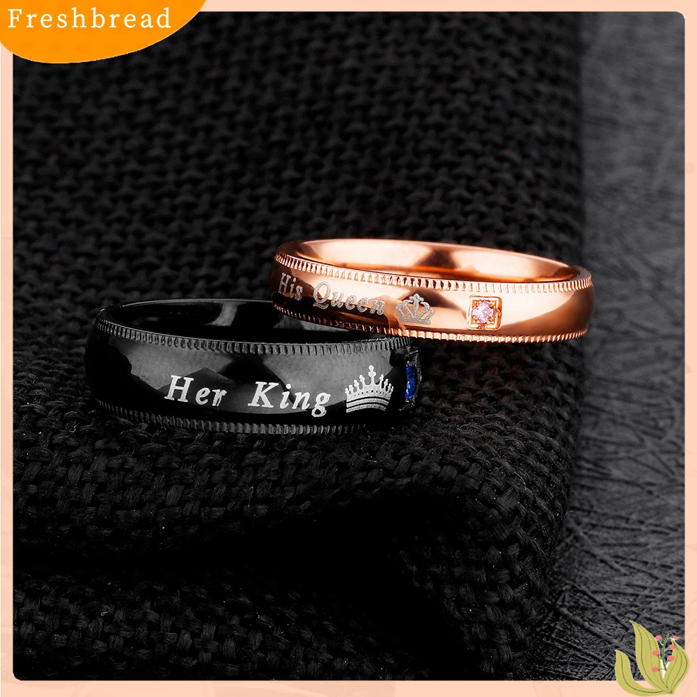 &lt; Freshbread &gt; Fashion Baja Titanium Berlian Imitasi Her King His Queen Pasangan Jari Rings Perhiasan