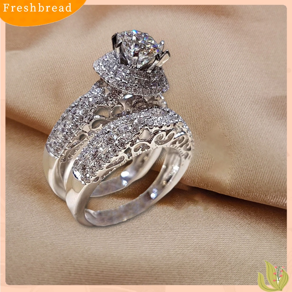 &lt; Freshbread &gt; 1pasang Cincin Couple Shiny Cubic Zirconia Jewelry Electroplated Cincin Indah Untuk Pernikahan