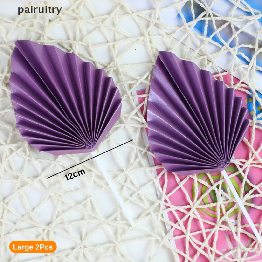 Prt 2pcs Paper Fan Cake Topper Gold Palm Leaf Dekorasi Pesta Ulang Tahun Kue Insert PRT