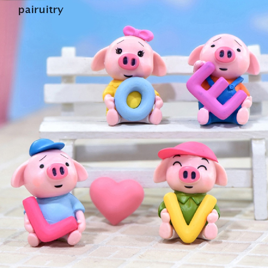 Prt 4pcs/set Cinta Little Pig Landscape Fairy Garden Gnomes Patung Ornamen Dekorasi PRT