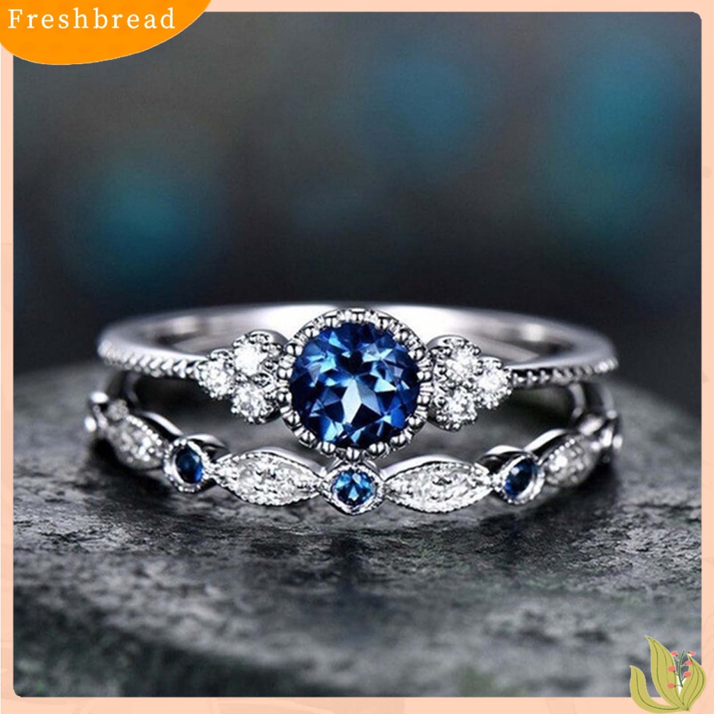 &lt; Freshbread &gt; 2Pcs/Set Indah Permukaan Halus Pernikahan Band Alloy Sederhana Cubic Zirconia Wanita Rings Charm Jewelry