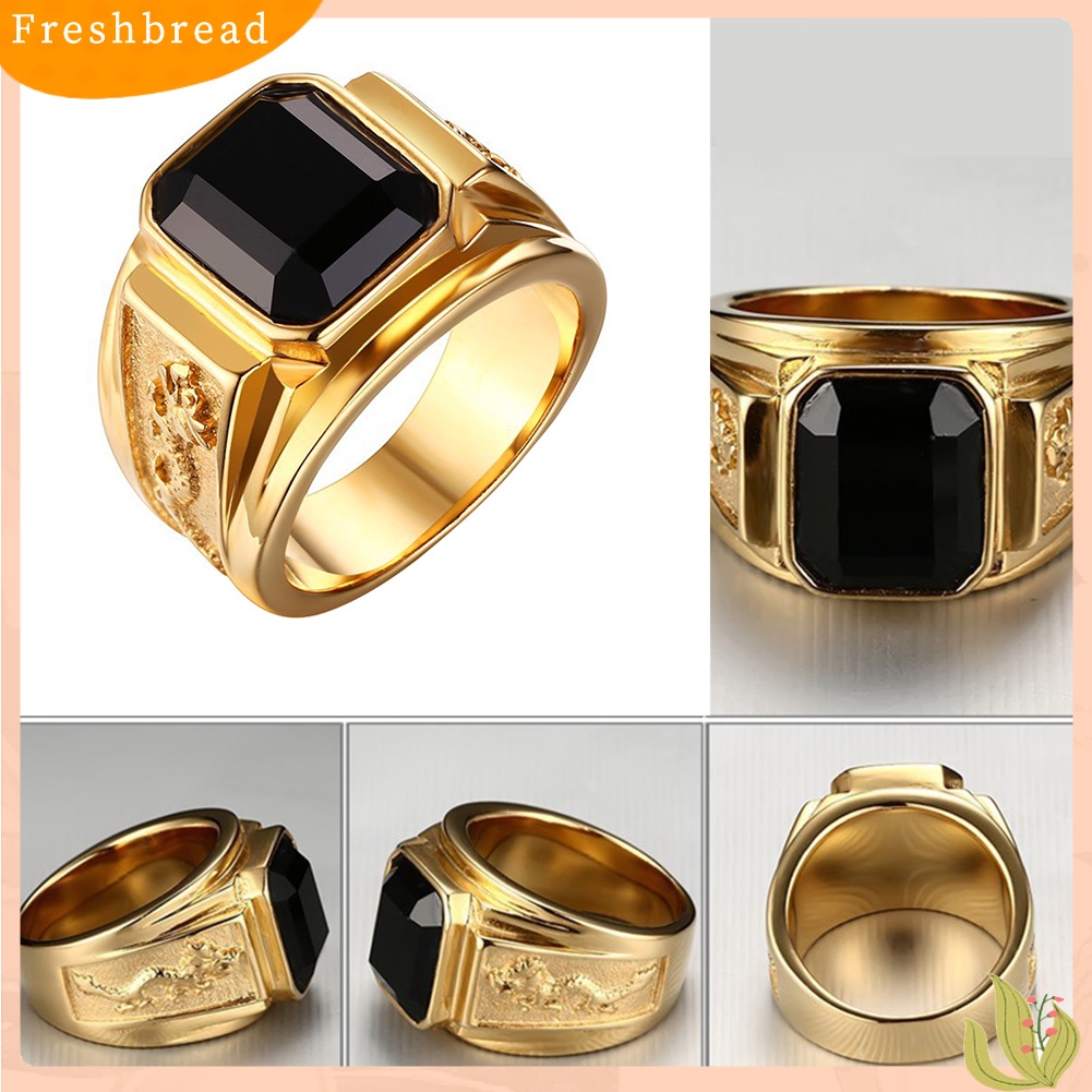 &lt; Freshbread &gt; Retro Naga Ukir Persegi Berlian Imitasi Tembaga Jari Cincin Pria Perhiasan Dekorasi Hadiah