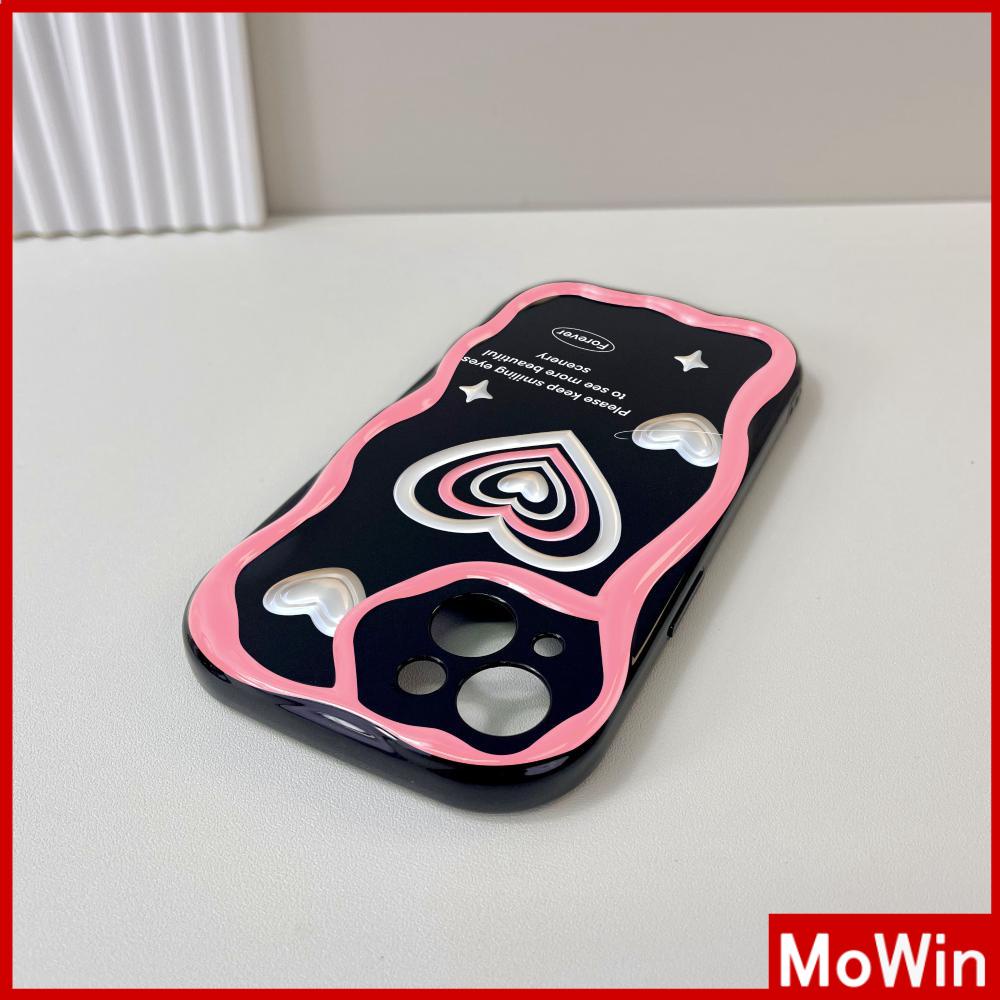 For iPhone 14 Pro Max iPhone Case 3D Curved Edge Wave TPU Airbag Shockproof Camera Cover Glossy Black Heart Shape Compatible with iPhone 13 Pro max 12 Pro Max 11 xr xs max 7Plus