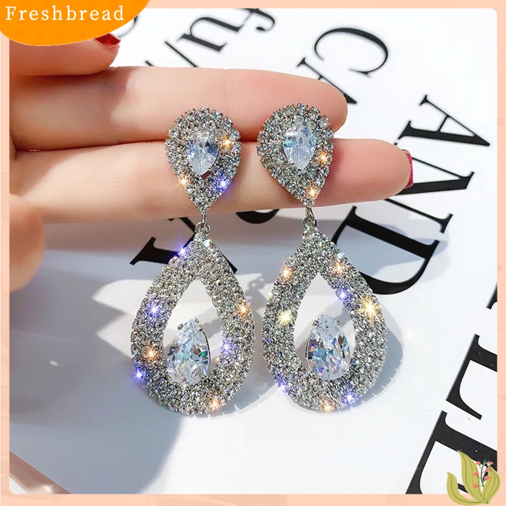 &lt; Freshbread &gt; 1pasang Anting Menjuntai Berlian Imitasi Mengkilap Hias Berlebihan Berkilau Geometris Hias Hadiah Wanita Tetesan Air Liontin Stud Earrings Perhiasan Untuk Perjamuan