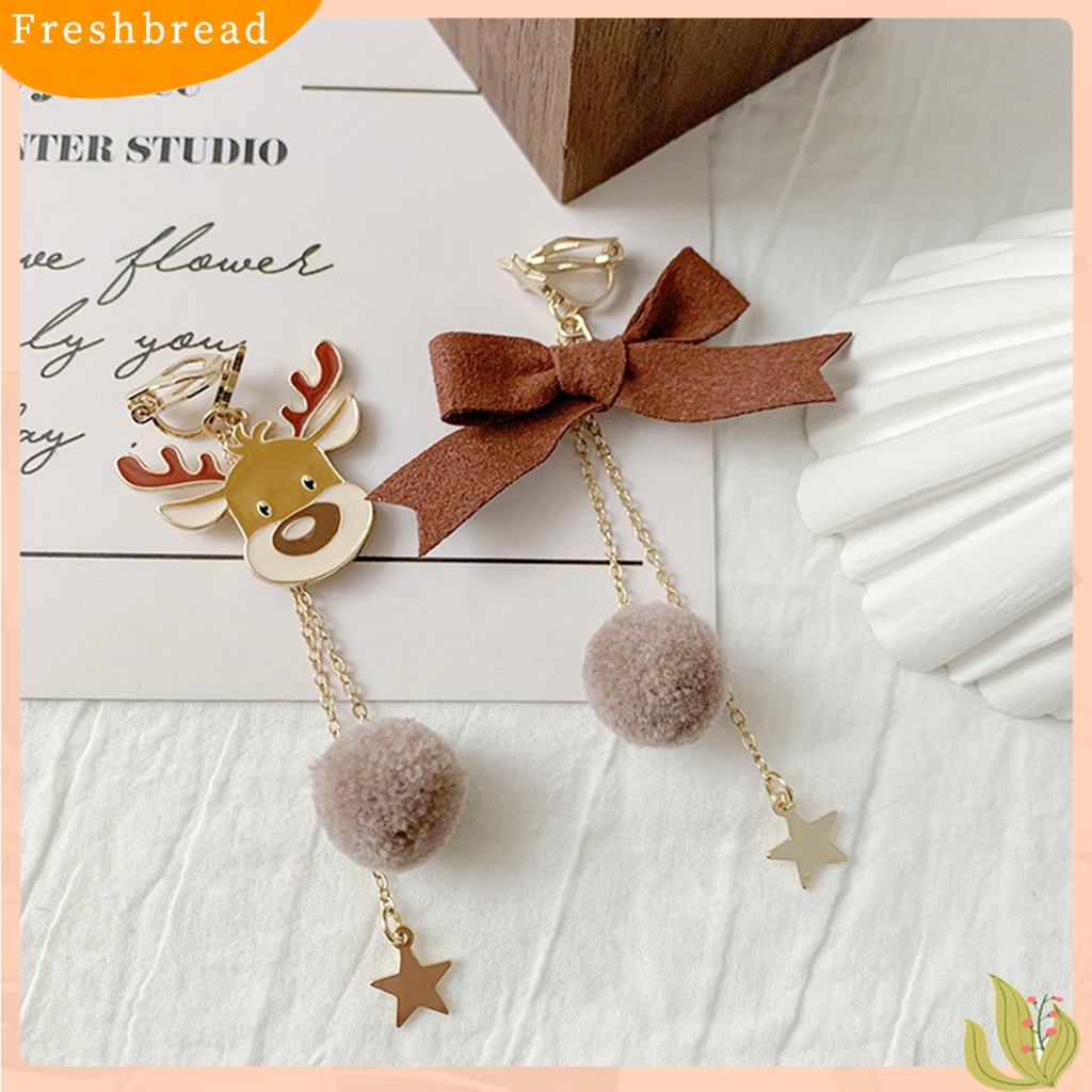 &lt; Freshbread &gt; 1pasang Anting Menjuntai Bentuk Kartun Bahan Alloy Tahan Karat Indah Natal Elk Ear Studs Ear Clips Perlengkapan Perhiasan Untuk Istri